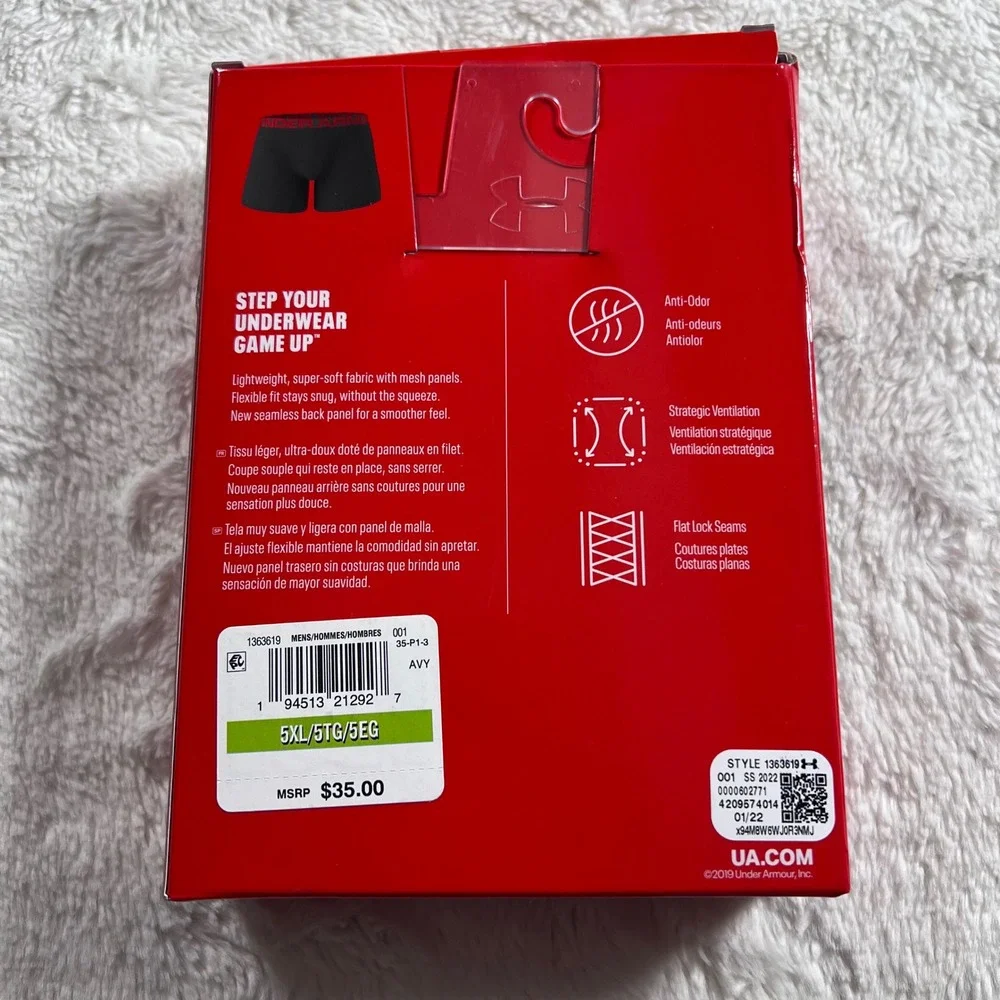 Under Armour Mens UA Tech Boxerjock 6 Inch Boxer Briefs 2 Pack Black 5XL 1363619
